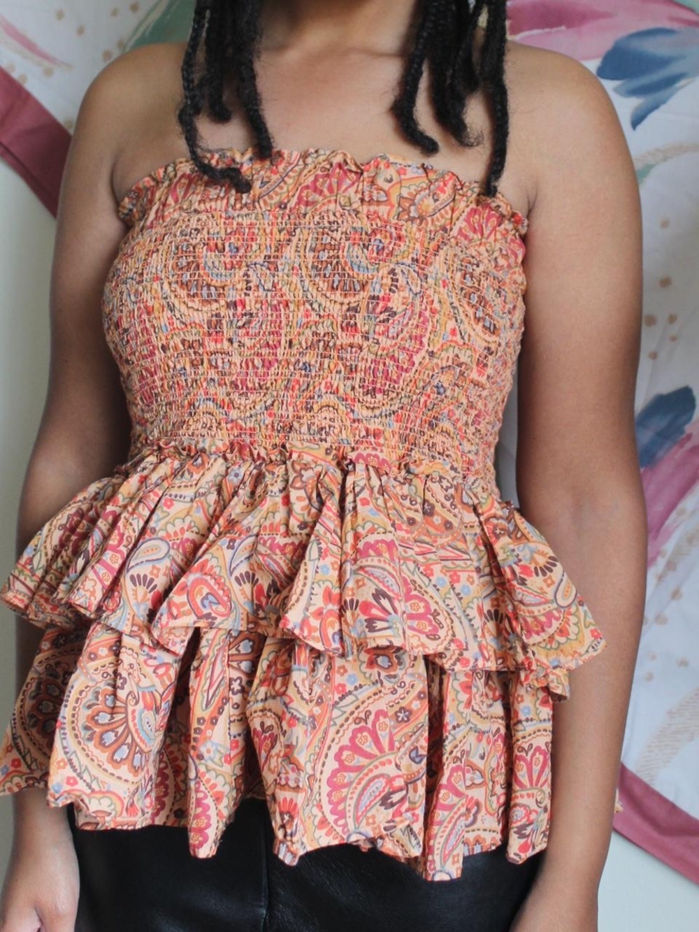 House of Harlow 1960 smocked tiered tube top